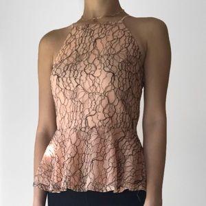 Pink/Black Lace Peplum Top